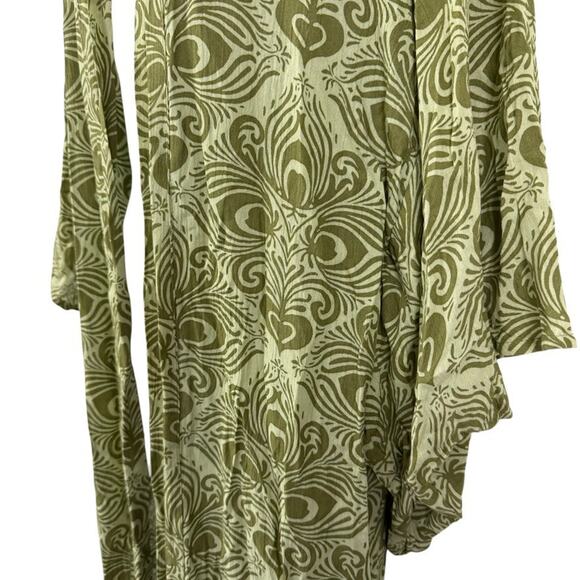 Free People Riviera Moss Green Print Open Kimono Long Jacket NWT Boho sz ALL OS - Picture 9 of 16